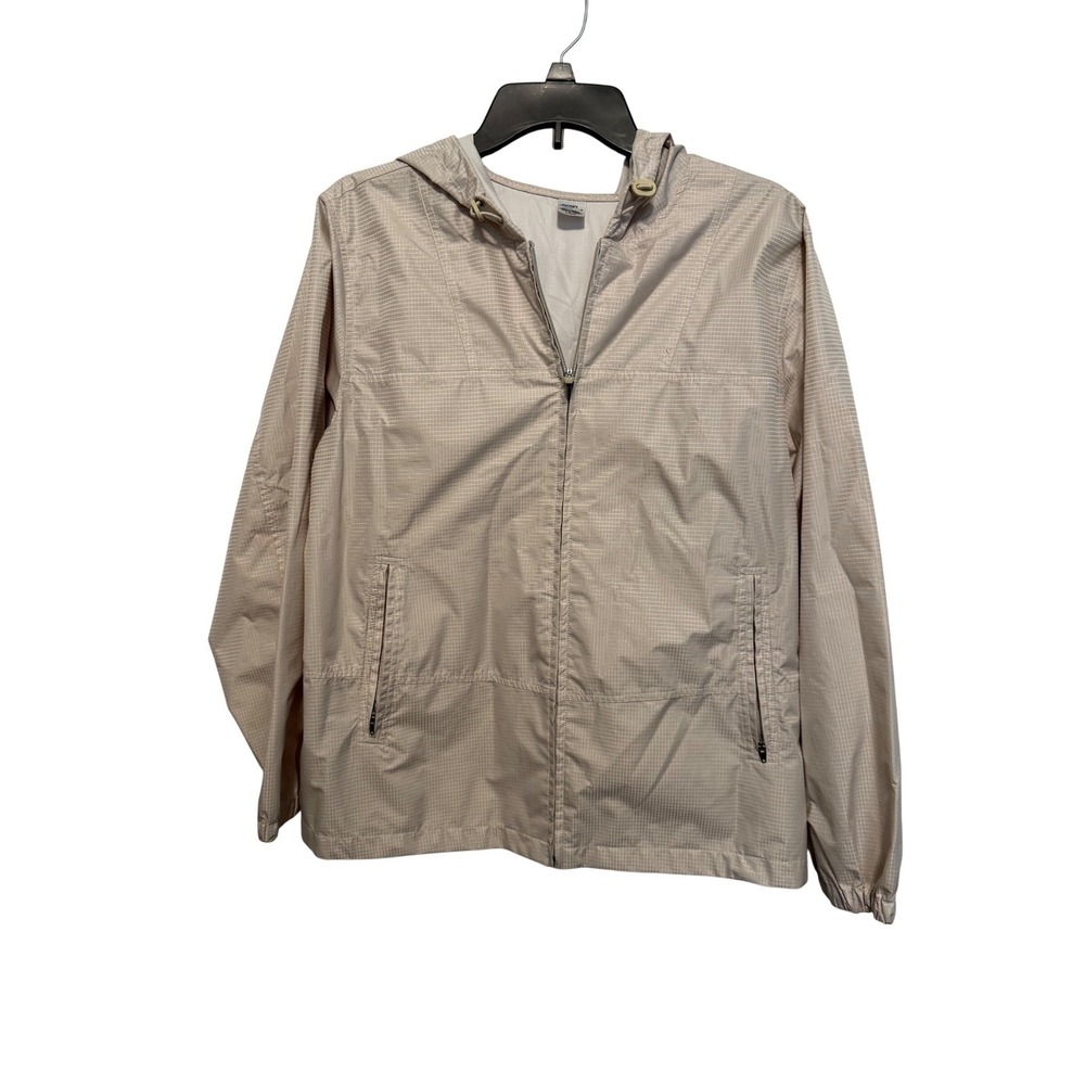 Jockey Lightweight Hooded Full Zip Jacket Beige‎ Grid Pattern Women's Back pock